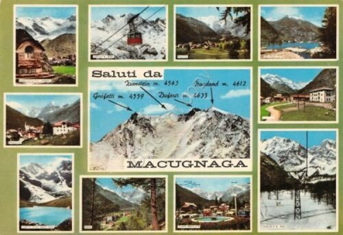 Cartolina Macugnaga vedute varie funivia (Verbania) | Immagine principale