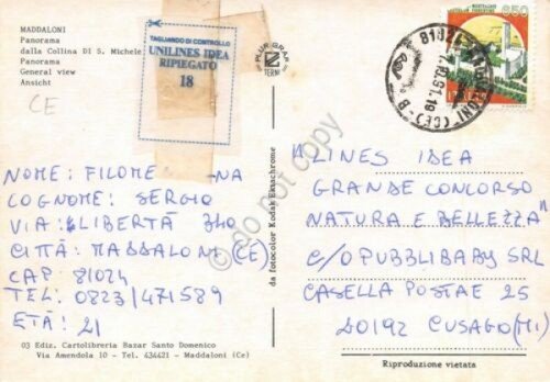 Cartolina Maddaloni Panorama dalla collina di S. Michele tagliando unilines | Immagine Gallery 2