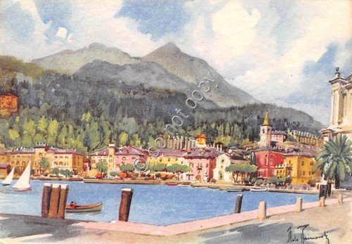 Cartolina Maderno Illustrata Raimondi Lago di Garda Panorama