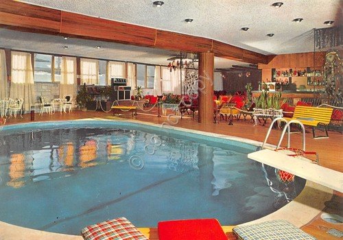 Cartolina Madesimo Hotel Arlecchino piscina anni '60