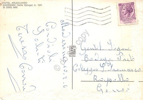 Cartolina Madesimo Hotel Arlecchino piscina anni '60