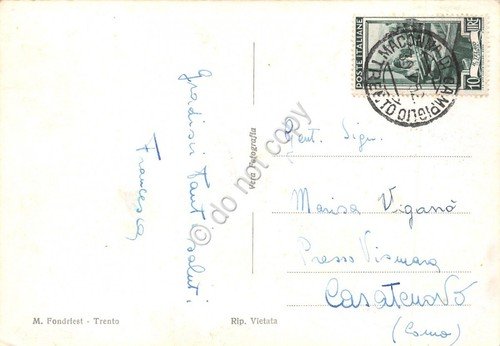 Cartolina Madonna di Campiglio laghetto con cigni 1952