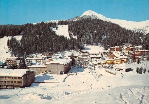 Cartolina Madonna di Campiglio panorama paese case edifici anni '80