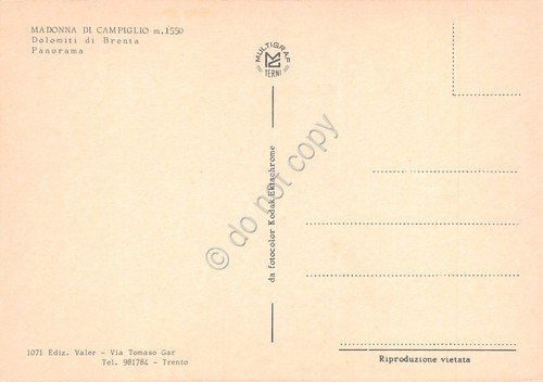 Cartolina Madonna di Campiglio panorama paese case edifici anni '80