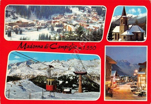 Cartolina Madonna di Campiglio vedute funivia paese Timbro Campionati 1968 | Immagine principale