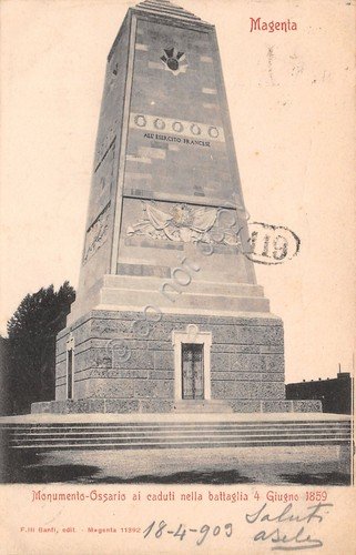 Cartolina Magenta Ossario ai Caduti Battaglia 4 Giugno 1859 1909 …