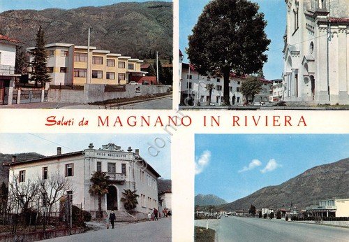 Cartolina Magnano in Riviera vedute varie paese Asili case strada … | Immagine principale