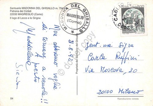 Cartolina Magreglio Santuario Madonna del Ghisallo Patrona dei Ciclisti 1992 | Immagine Gallery 2