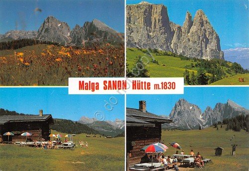 Cartolina Malga Sanon Hutte Alpe di Siusi vedute