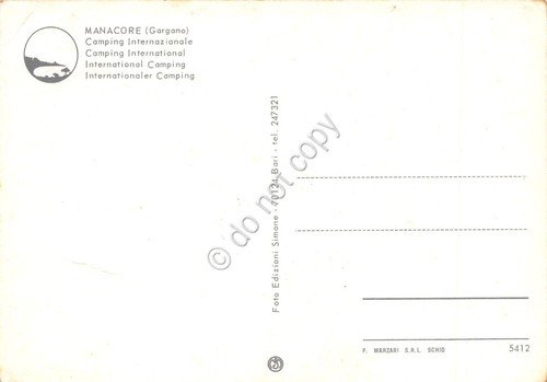 Cartolina Manacore Gargano Camping Internazionale veduta dall'alto