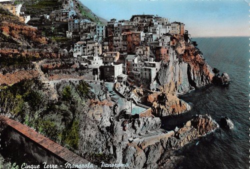 Cartolina Manarola Cinque Terre panorama colorata