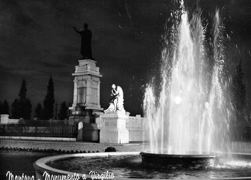 Cartolina Mantova Monumento a Virgilio Notturno