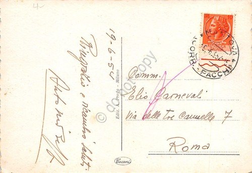 Cartolina Mantova Palazzo Previdenza e Poste bus animata 1954