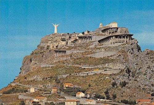 Cartolina Maratea Castello e Redentore case strada