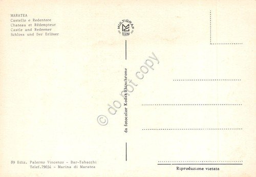 Cartolina Maratea Castello e Redentore case strada