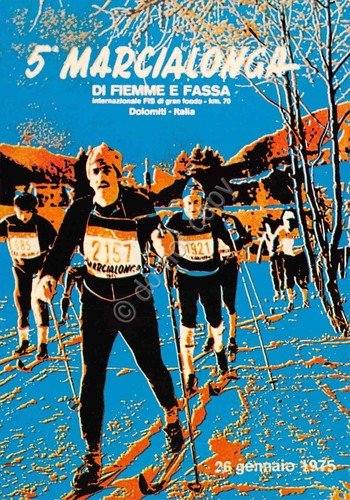 Cartolina Marcialonga di Fassa e Fiemme vedute varie animata 1975