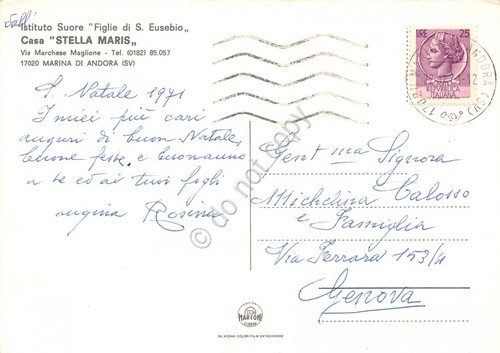 Cartolina Marina di Andora Casa Stella Maris vedute interno 1970