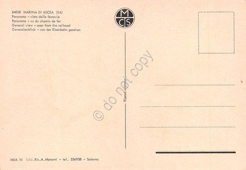 Cartolina Marina di Ascea Panorama da ferrovia case anni '80