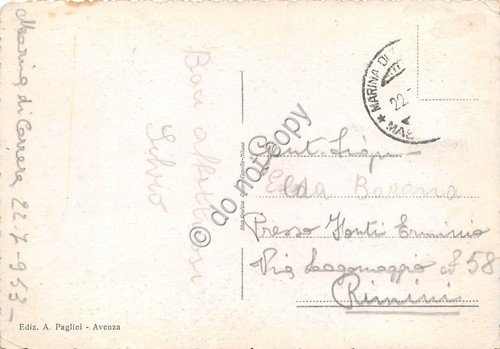 Cartolina Marina di Carrara Spiaggia 1953