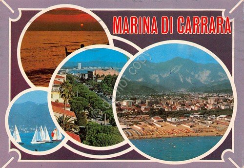 Cartolina Marina di Carrara vedute e barche (Massa)