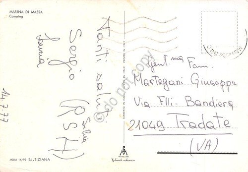 Cartolina Marina di Massa Campeggio Camping spiaggia torre roulotte animata … | Immagine Gallery 2