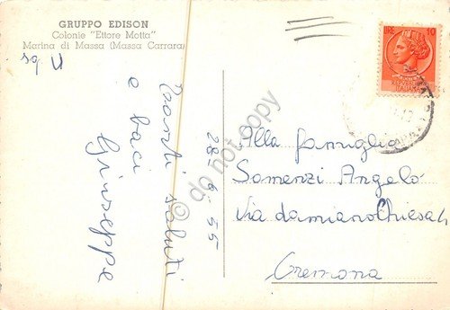 Cartolina Marina di Massa Colonie Motta Gruppo Edison parziale facciata