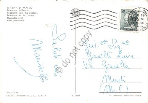 Cartolina Marina di Massa Panorama Aereo 1966