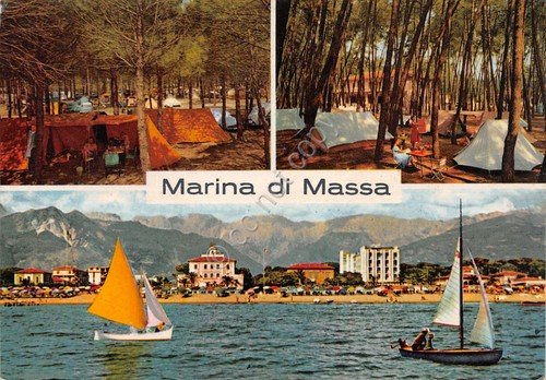 Cartolina Marina di Massa vedute e campeggio 1962 | Immagine principale