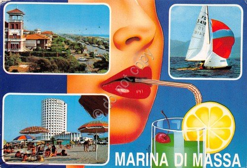 Cartolina Marina di Massa vedute grafica 1990