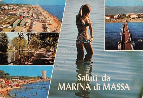 Cartolina Marina di Massa vedute pin up 1985 | Immagine principale