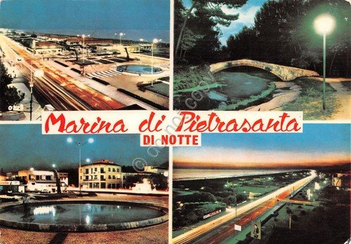 Cartolina Marina di Pietrasanta 4 vedute notturno (Massa)