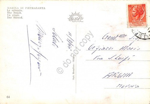 Cartolina Marina di Pietrasanta La spiaggia 1955