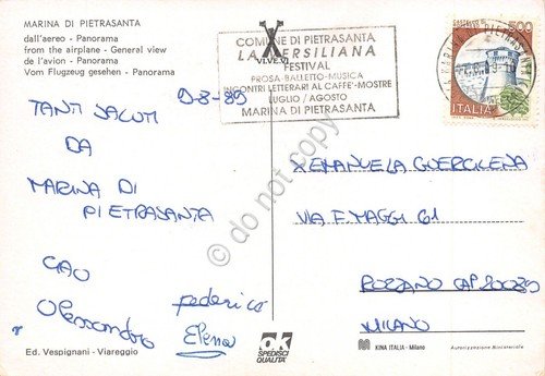 Cartolina Marina di Pietrasanta panorama aereo 1989 timbro la versiliana … | Immagine Gallery 2