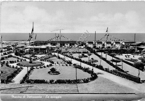 Cartolina Marina di Pietrasanta Spiaggia 1955 (Lucca) | Immagine principale