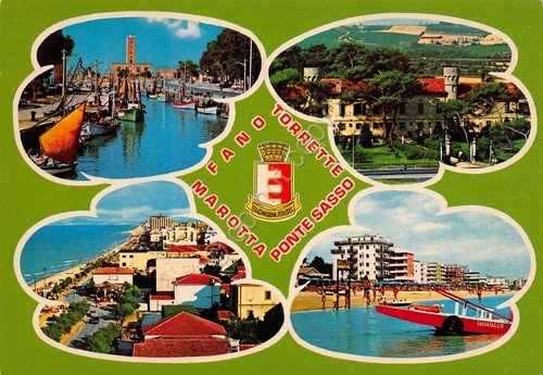 Cartolina Marotta Fano Torrette Ponte sasso vedute varie grafica | Immagine principale