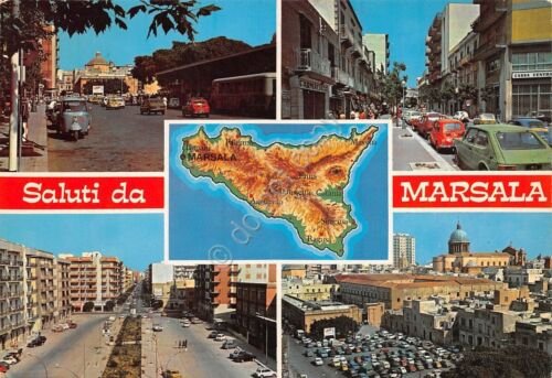 Cartolina Marsala 5 vedute mappa Sicilia
