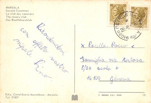 Cartolina Marsala Società Canottieri 1978