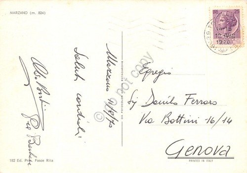 Cartolina Marzano veduta parziale con case 1970
