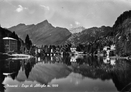 Cartolina Masarè Lago di Alleghe panorama 1951 | Immagine principale
