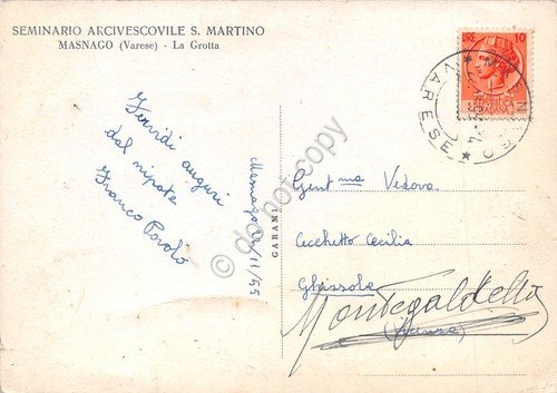 Cartolina Masnago Seminario Arcivescovile S. Martino Grotta con Madonna 1955 | Immagine Gallery 2
