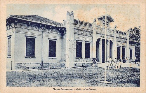 Cartolina Massalombarda Asilo infantile animata segni ingiallimento | Immagine principale