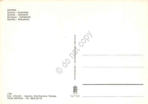 Cartolina Matera Basilica Cattedrale auto d'epoca anni '70 | Immagine Gallery 2