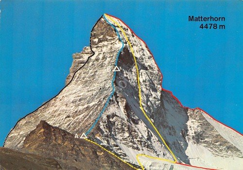 Cartolina Matterhorm im Wallis 1982 con percorsi di salita | Immagine principale