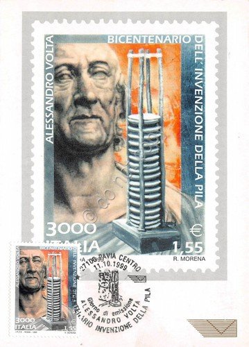 Cartolina Maximum Alessandro Volta Bicentenario Invenzione della pila 1999 | Immagine principale