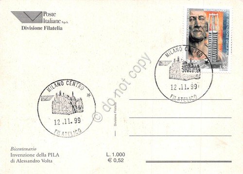 Cartolina Maximum Alessandro Volta Bicentenario Invenzione della pila 1999