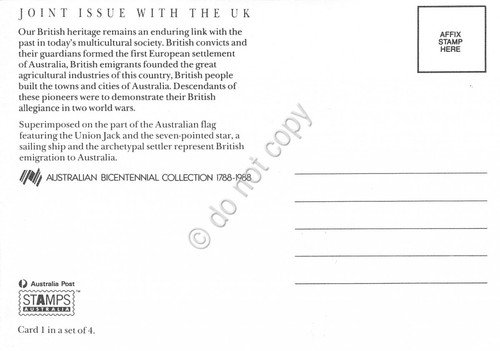 Cartolina Maximum Australia joint issue with UK emigration 1988 | Immagine Gallery 2