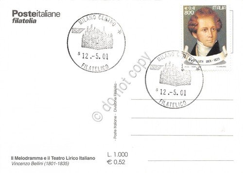 Cartolina Maximum Bellini Melodramma e teatro lirico italiano 2001
