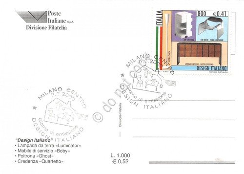Cartolina Maximum Design Italiano Castiglioni Pietro Chiesa Joe Colombo 2000