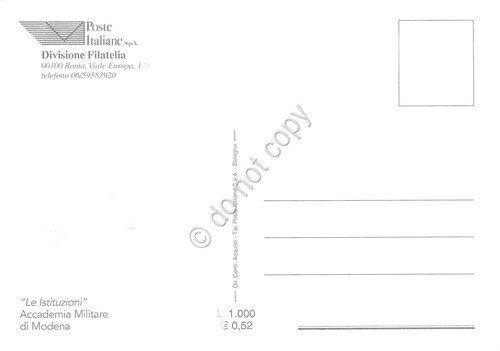 Cartolina Maximum Filatelica Accademia Militare di Modena lire 800 1999 | Immagine Gallery 2