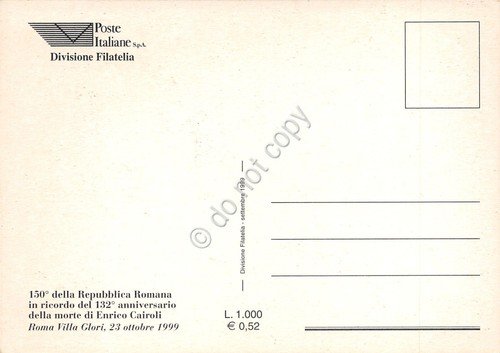 Cartolina Maximum Filatelica Enrico Cairoli Anniversario lire 1500 1999 | Immagine Gallery 2